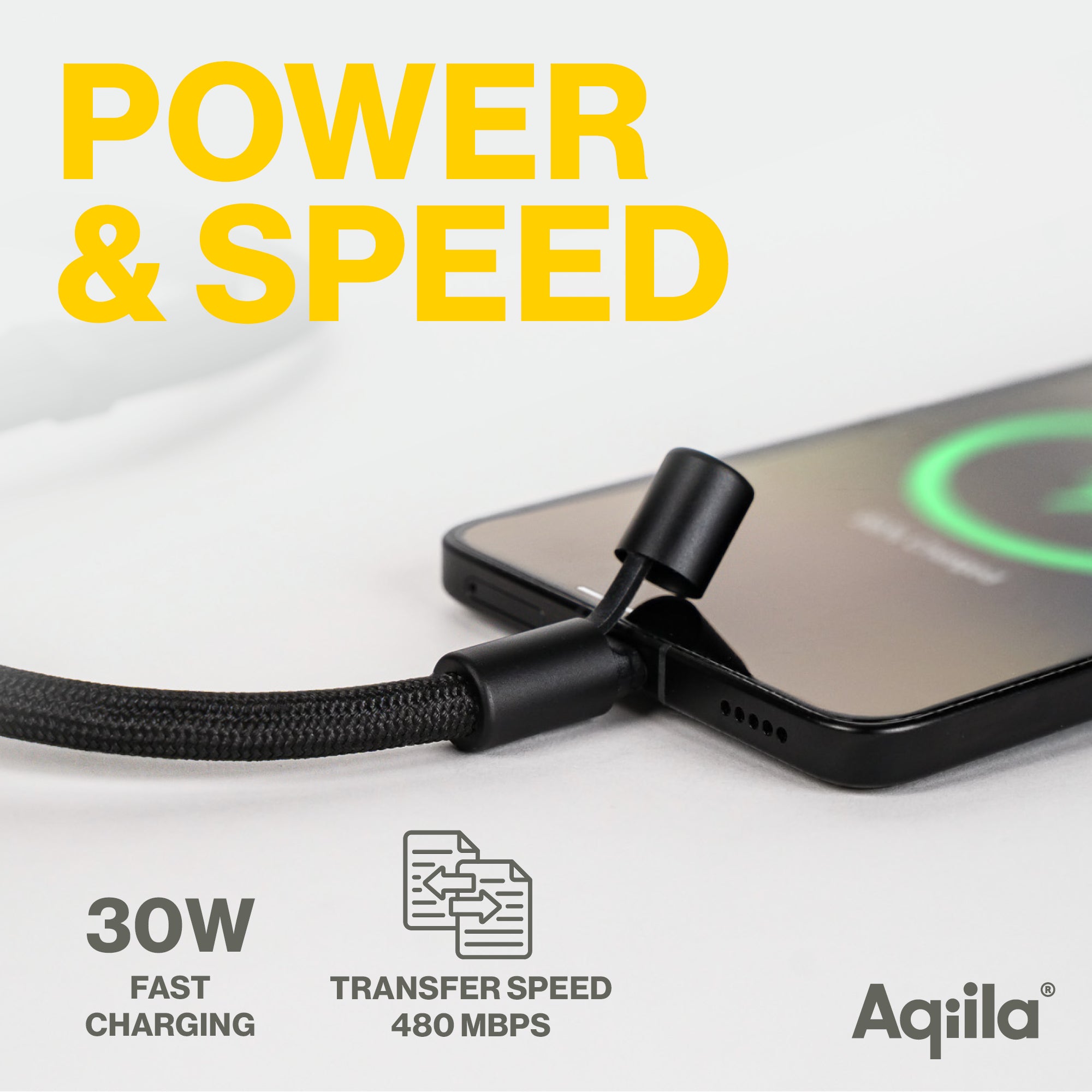 Aqiila halsrem med USB-C till Lightning-kabel svart