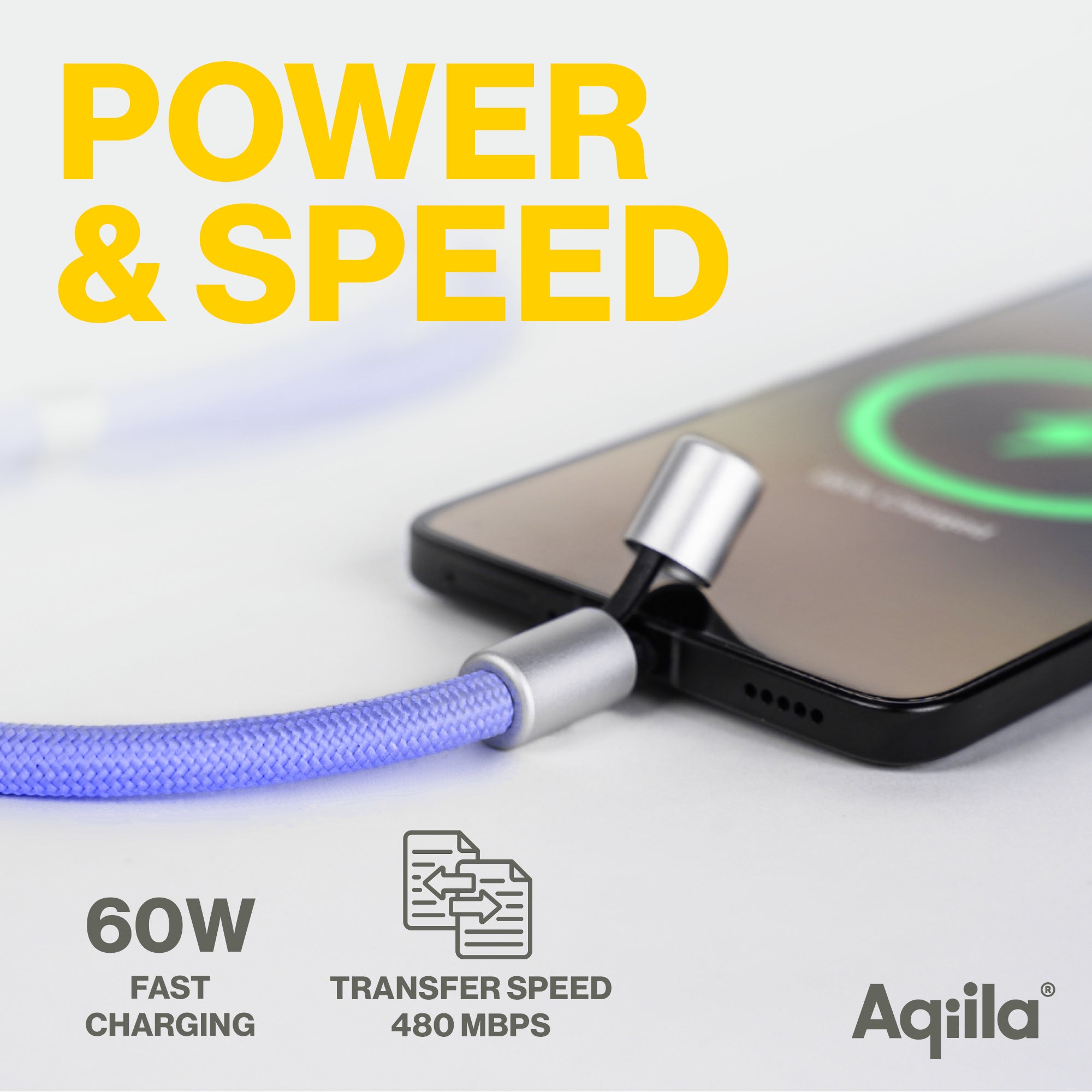 Aqiila halsrem med USB-C till USB-C-kabel lila