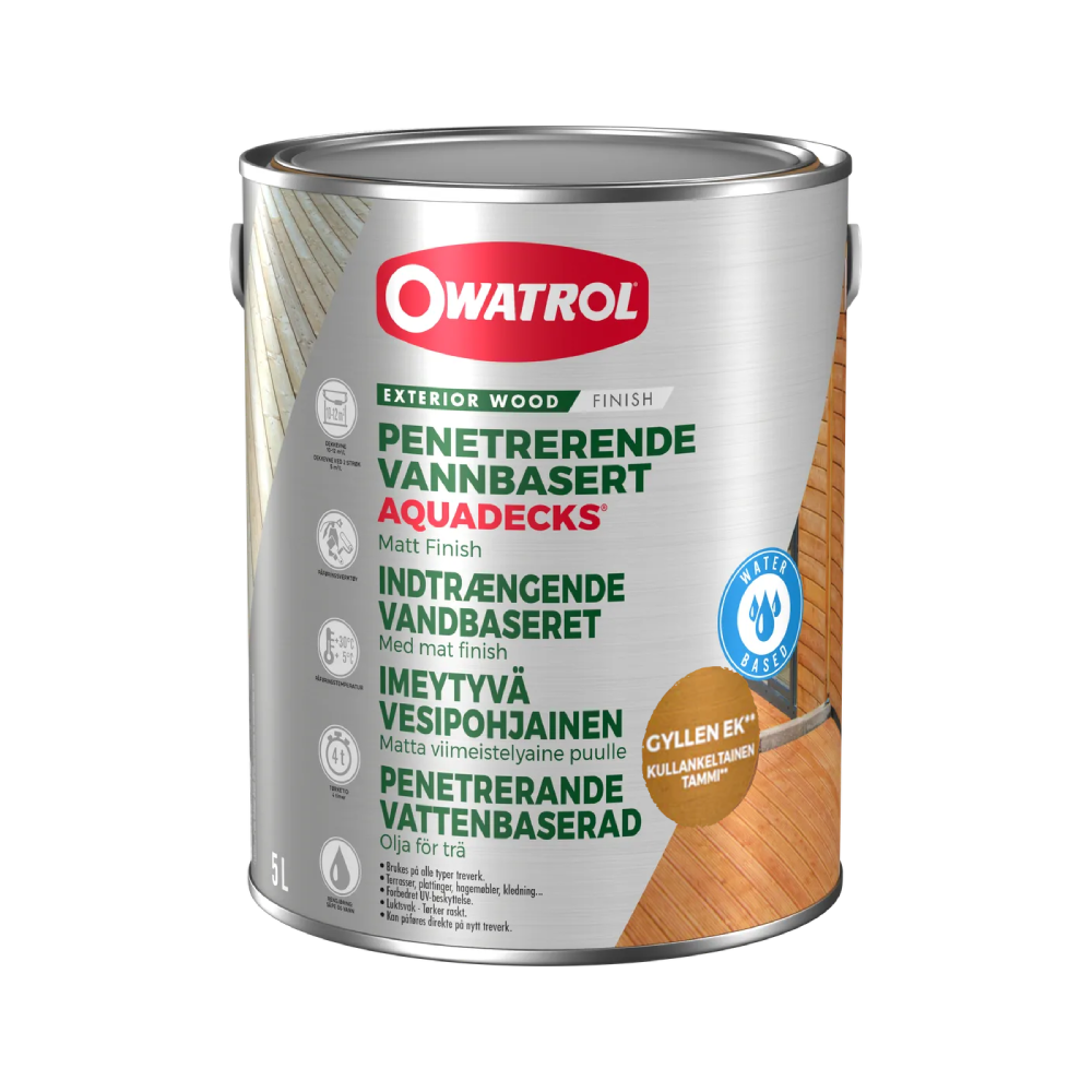 Träolja Owatrol Aquadecks Gyllene ek, 5 liter