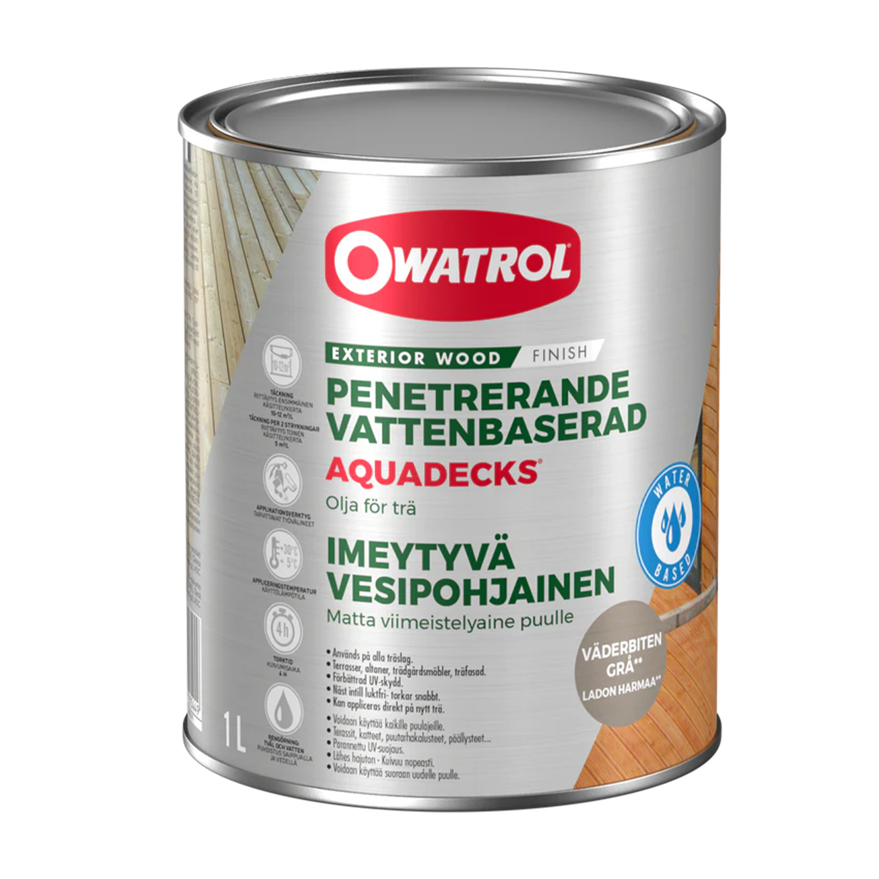 Träolja Owatrol Aquadecks Väderbiten grå, 5 liter