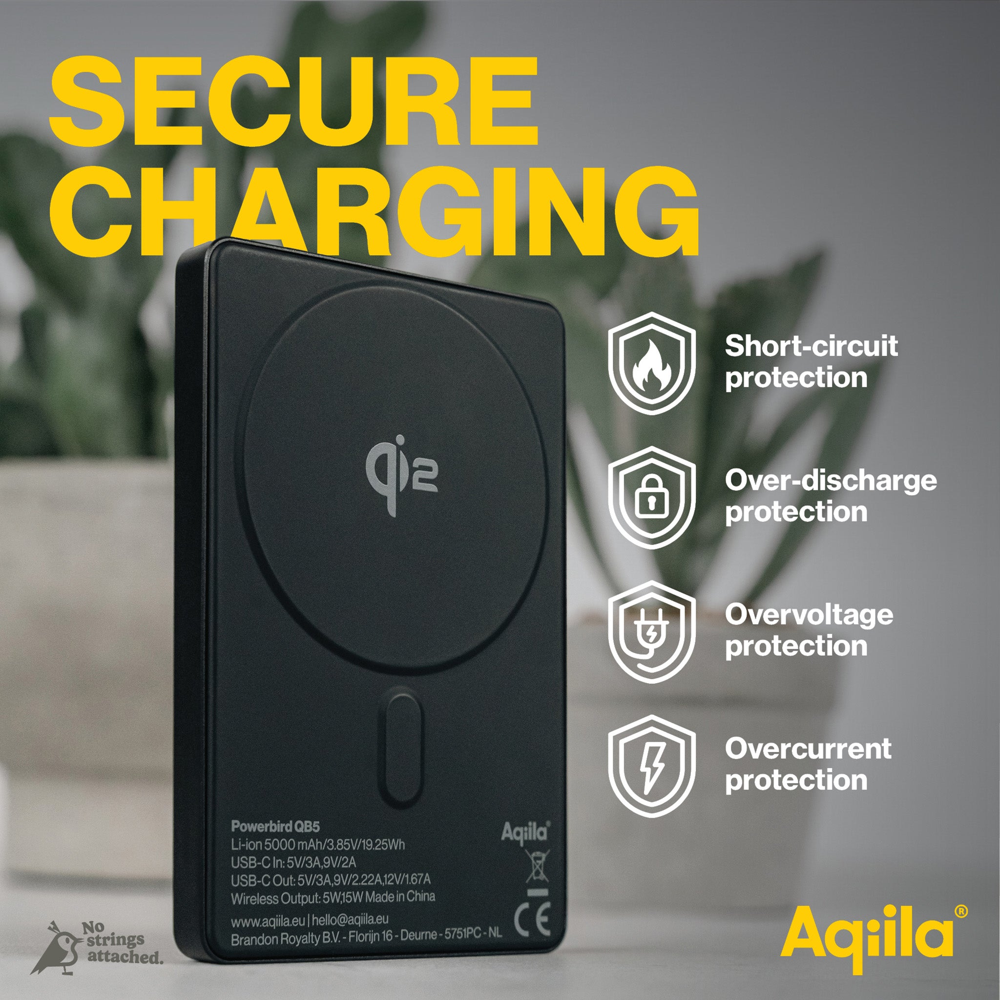 Aqiila Qi2 trådlös powerbank 5 000 mAh