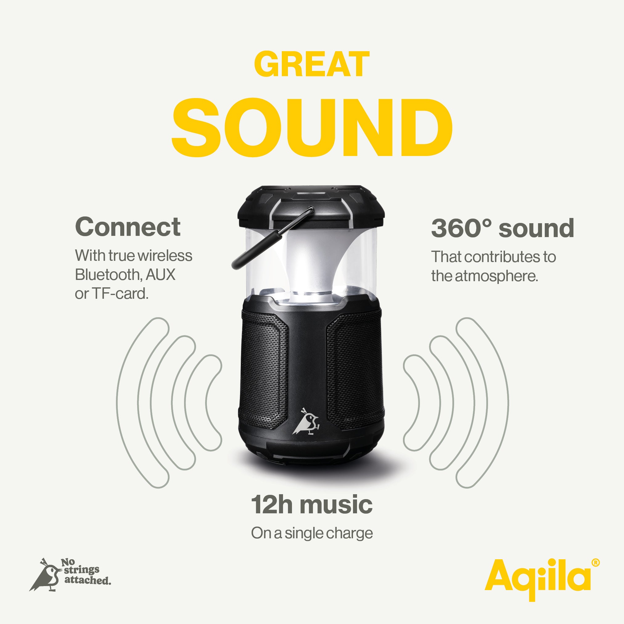 Aqiila Soundbird B10 Dimbar LED-lampa med högtalare 10 000 mAh svart