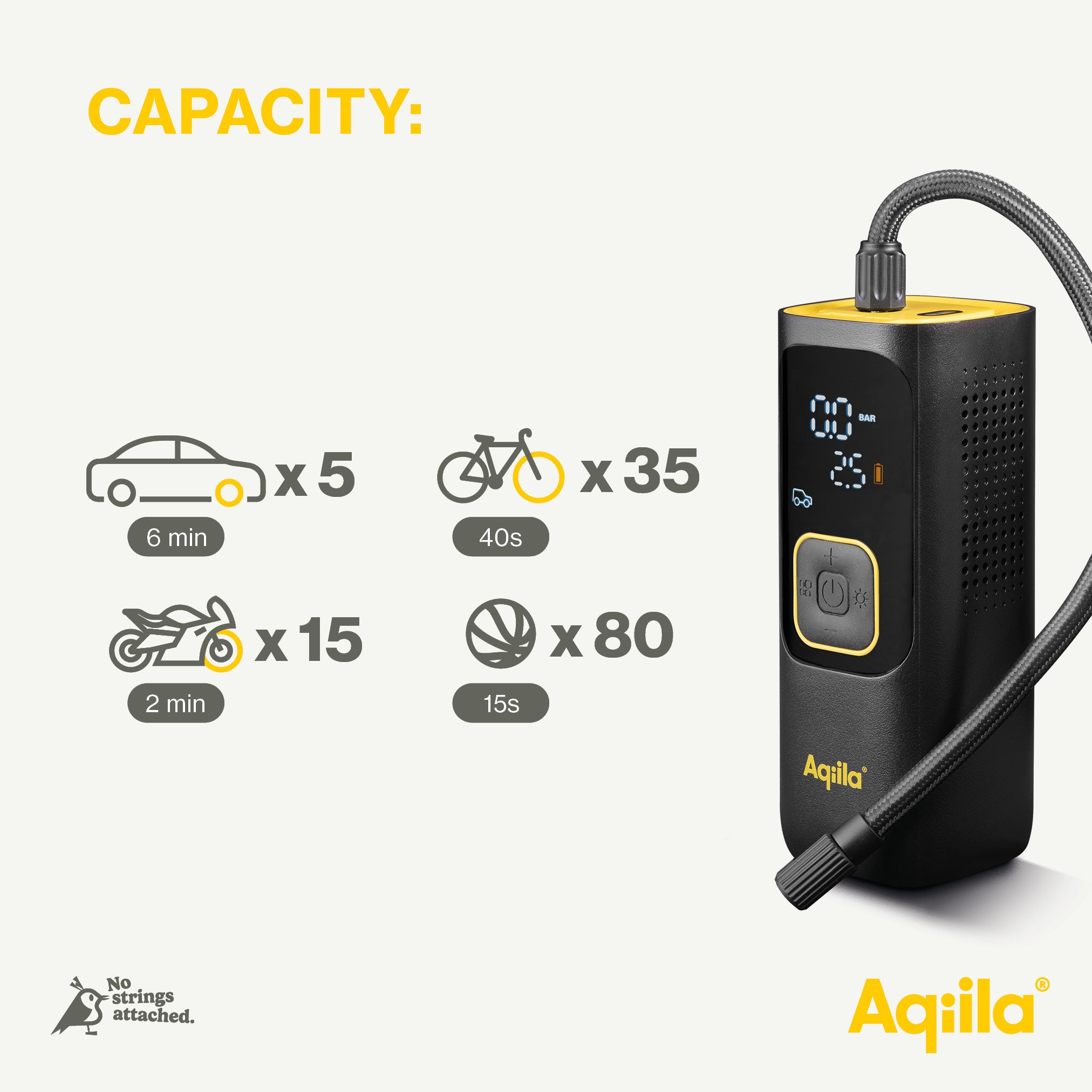 Aqiila Airbird C7 portabel kompressor 7 500 mAh svart