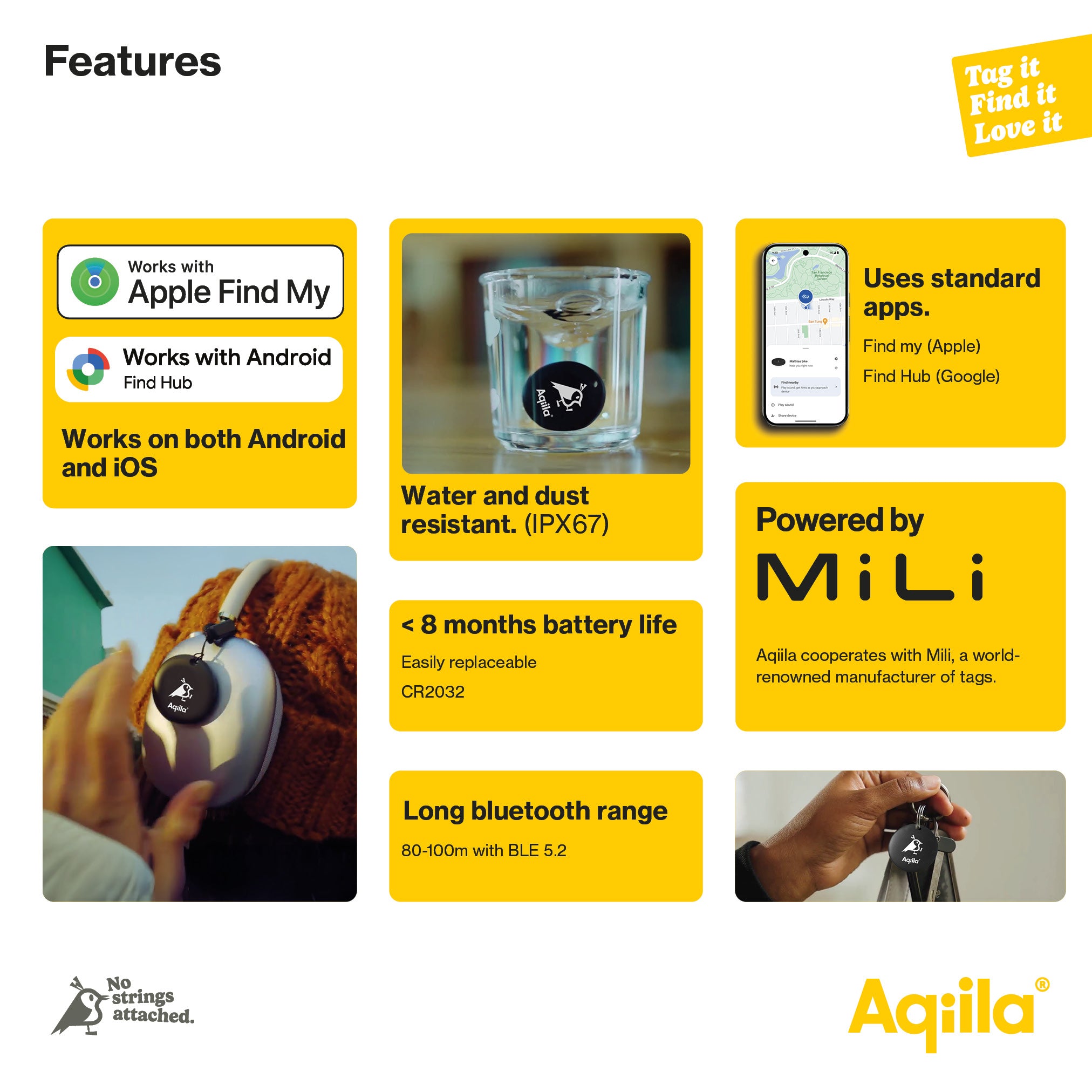 Aqiila Tagbird tracker med nyckelring svart